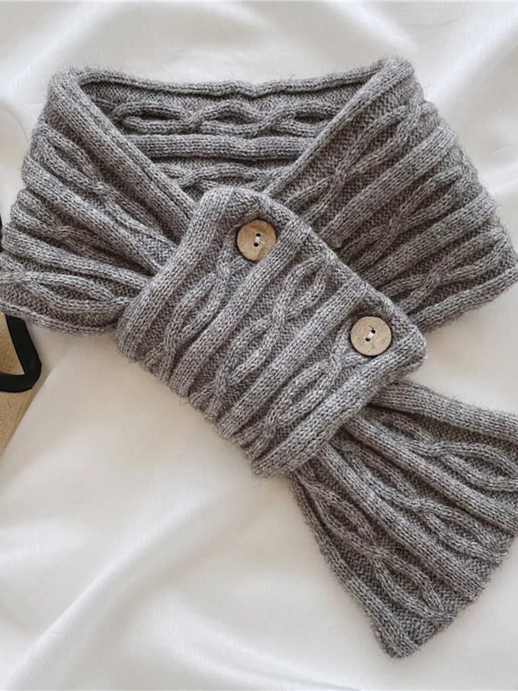 Button Accent Knitted Winter Scarf