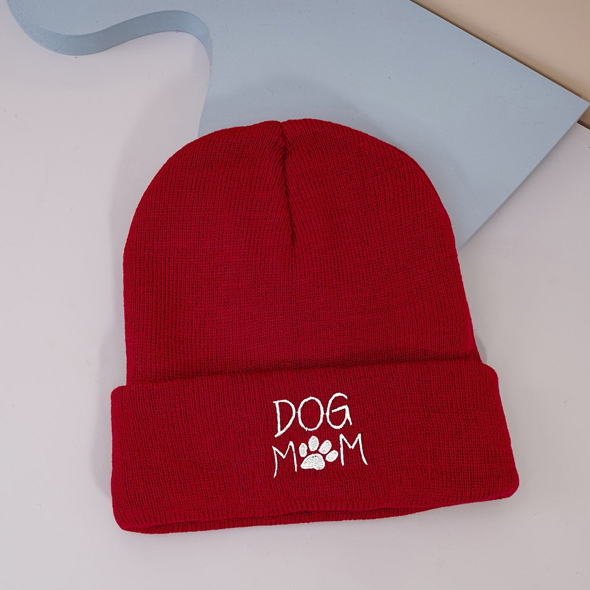 Pandaize Dog Mom Embroidery Beanie - Casual Knit Hat for Autumn & Winter