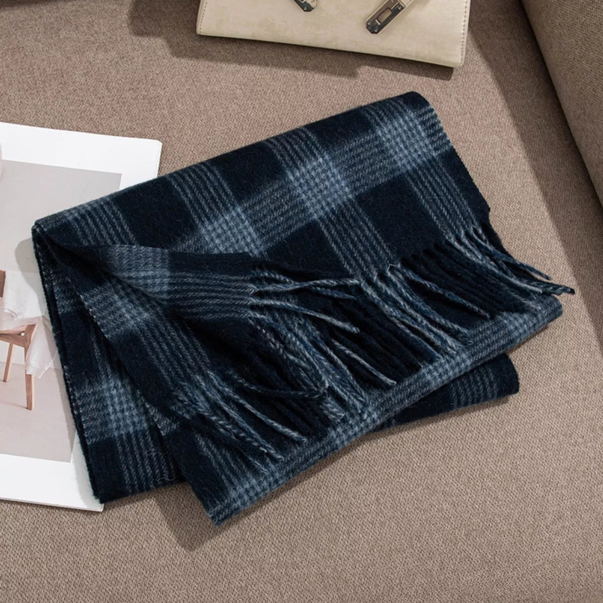 Windowpane Plaid Fringe Scarf