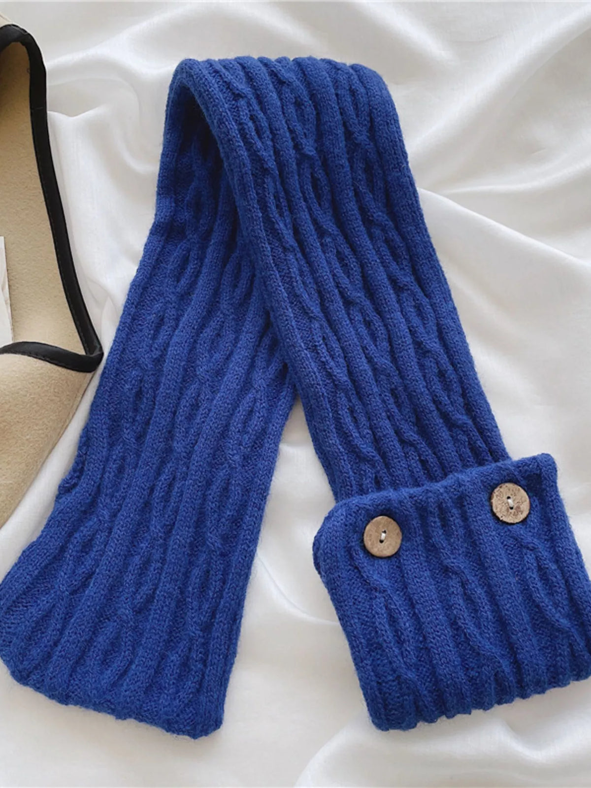 Button Accent Knitted Winter Scarf