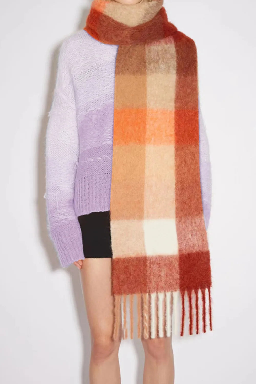 Thermal Fringe Plaid Scarf