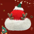 Christmas Knit Beanie with Antlers – Faux Rabbit Fur, Ear Warmers, Wide Brim for Outdoor Commute & Gatherings