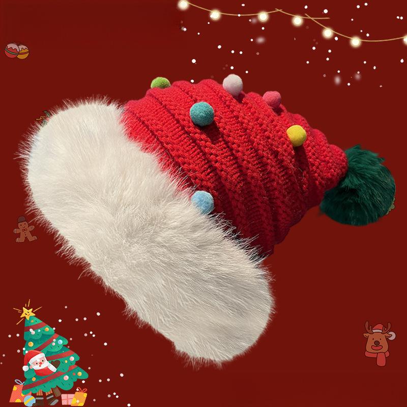 Christmas Knit Beanie with Antlers – Faux Rabbit Fur, Ear Warmers, Wide Brim for Outdoor Commute & Gatherings