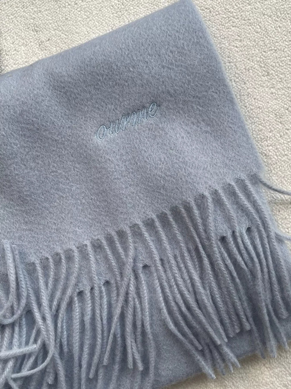 Blue Fringe Solid Color Wool Scarf