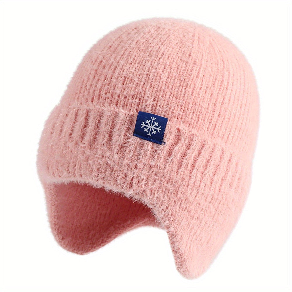 Pandaize Snowflake Label Knit Ear Flap Beanie - Coldproof Dome Hat