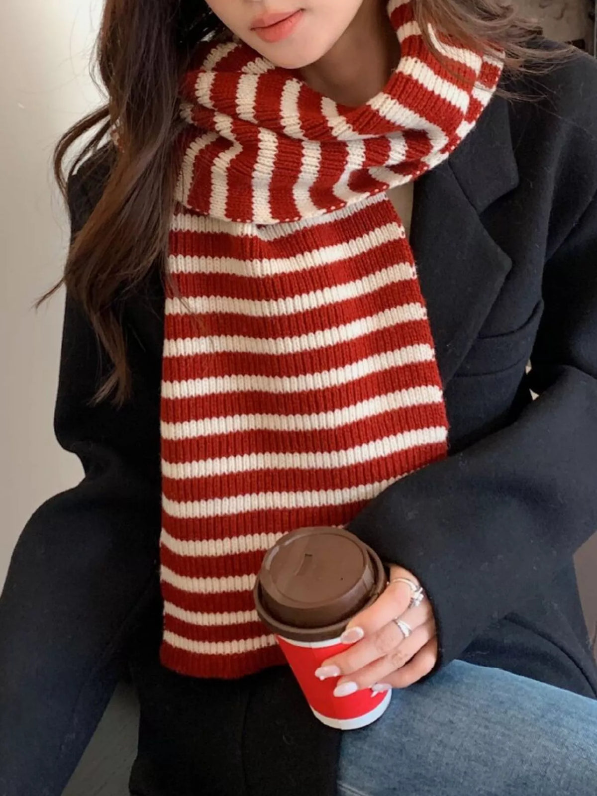 Wool Striped Knitted Winter Scarf