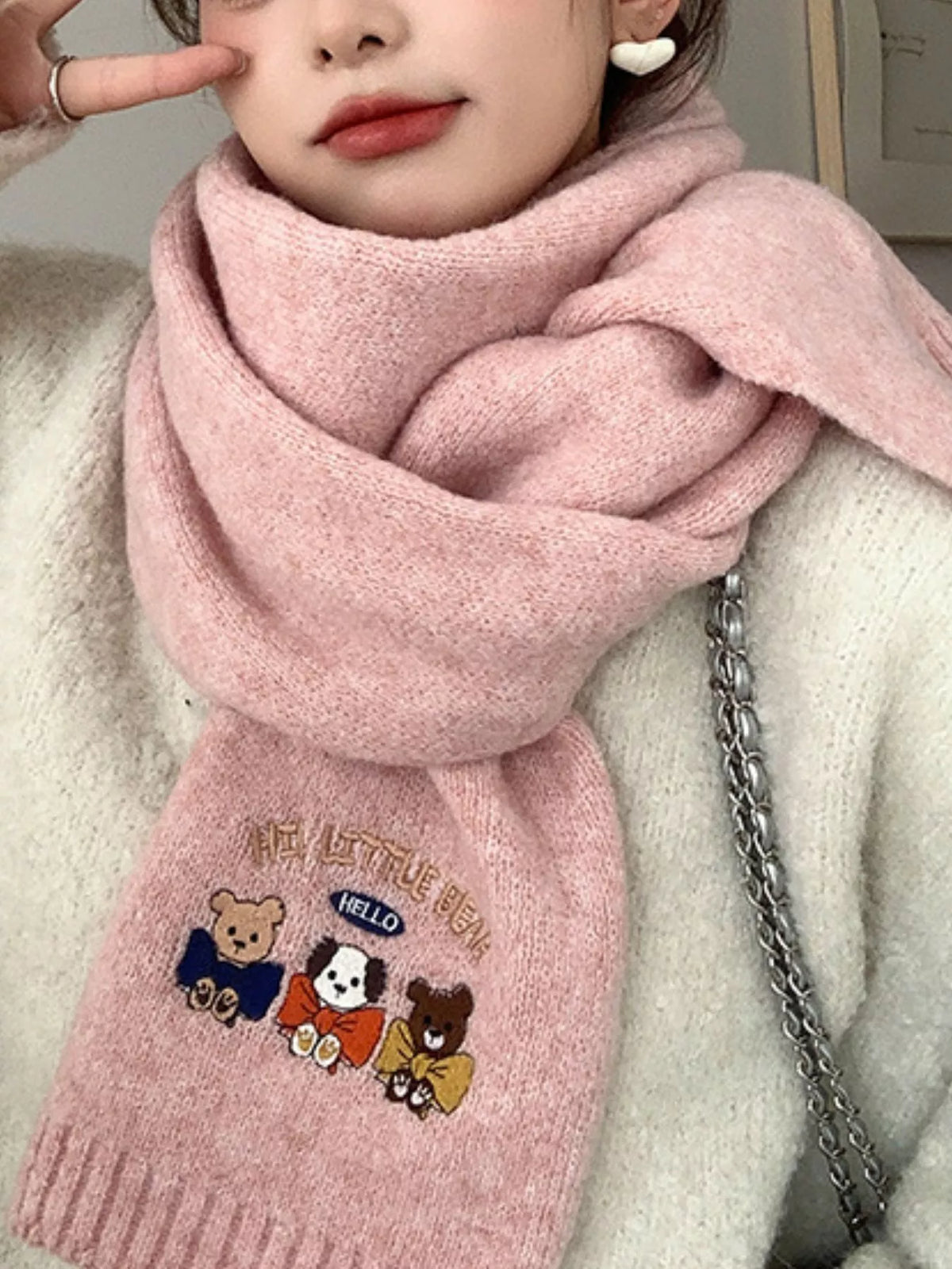 Embroidered Cartoon Warm Scarf