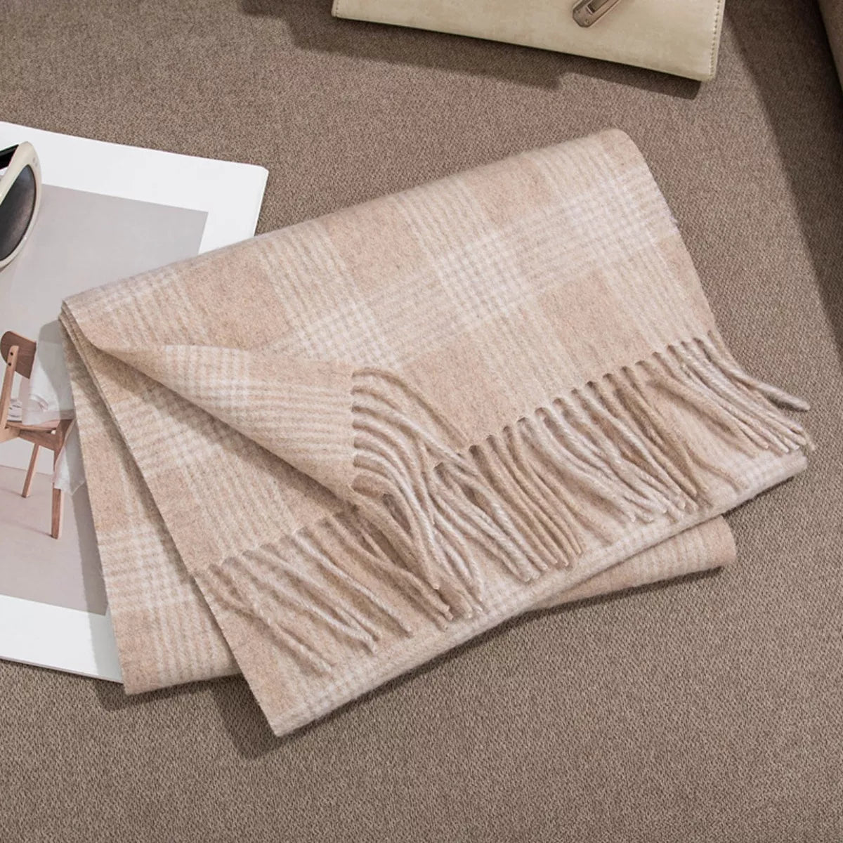 Windowpane Plaid Fringe Scarf