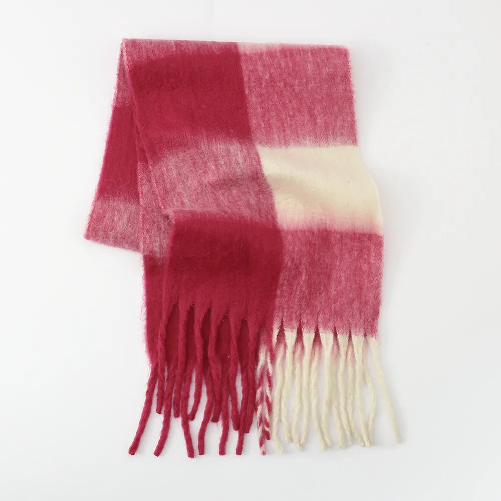 Fringe Contrast Plaid Scarf