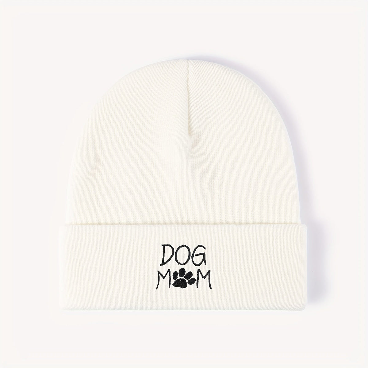 Pandaize Dog Mom Embroidery Beanie - Casual Knit Hat for Autumn & Winter