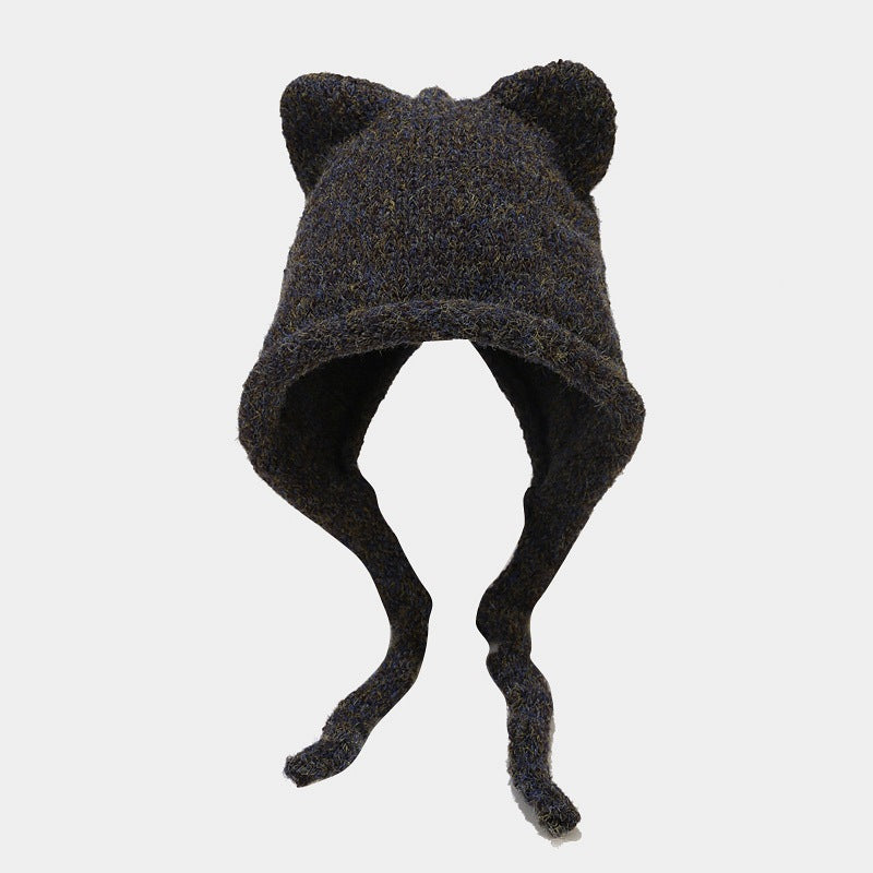 Cat Ear Knit Beanie – Wool Blend Winter Hat