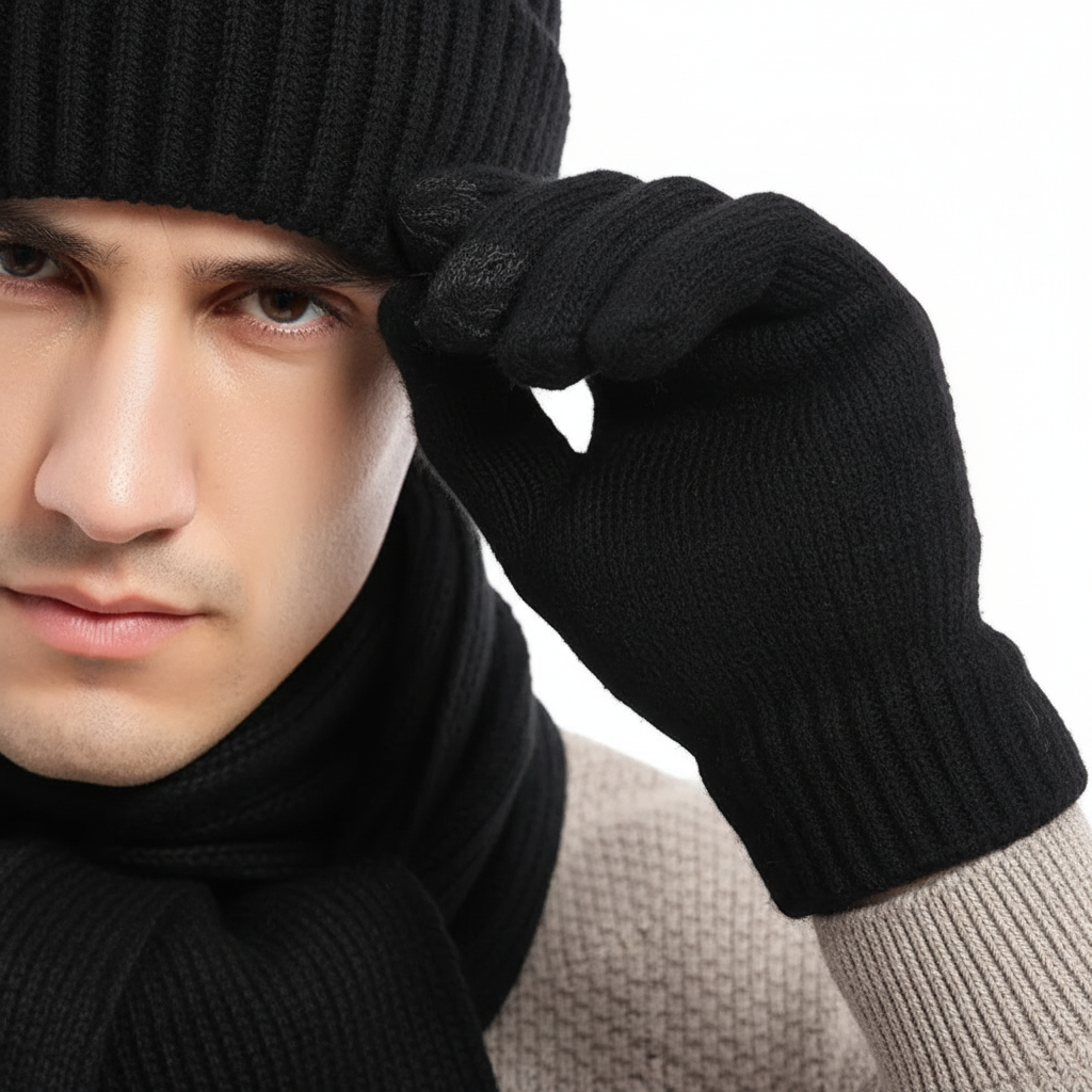 Cozy 3 Piece Knit Winter Hat Scarf Set