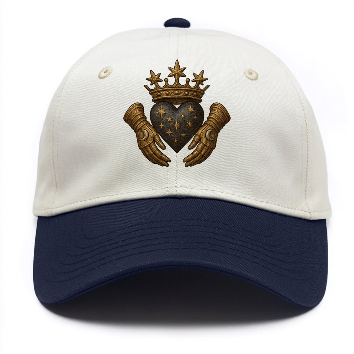 Ice crystal crown framing a frosted heart with fur-trimmed winter hands embracing it. - Two Tone Cap