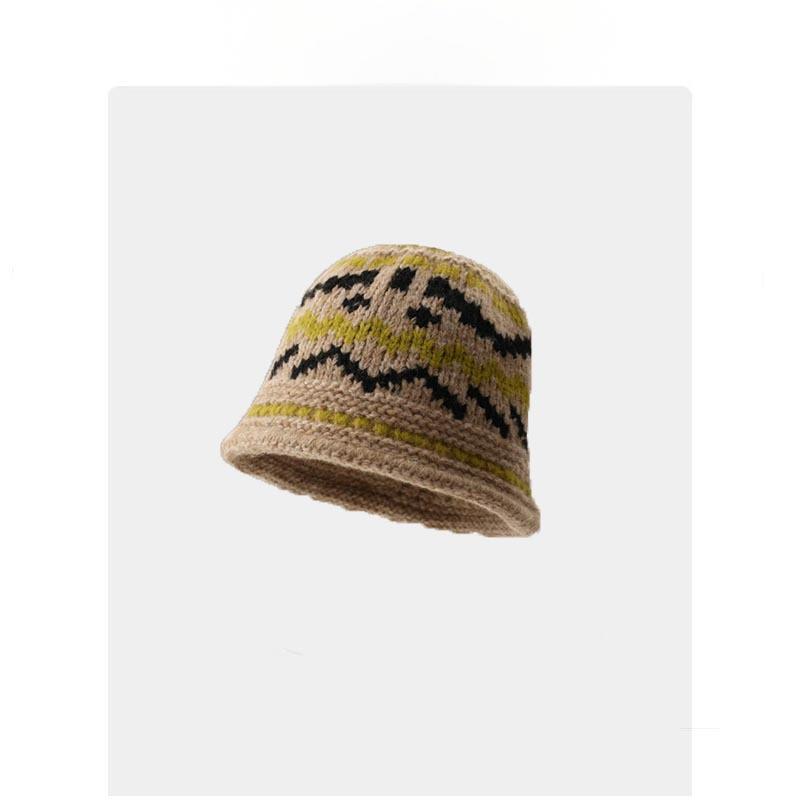 Fair Isle Jacquard Fisherman Hat - Women's Winter Warm Bucket Hat, Large Head Fit for Outdoor Commute & Gatherings