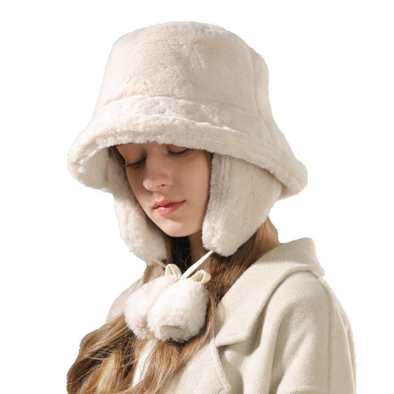 Pandaize Winter Plush Bucket Hat for Women – Thick Fleece-Lined Warm Ear Protection Hat, Cozy & Stylish Cold Weather Fashion