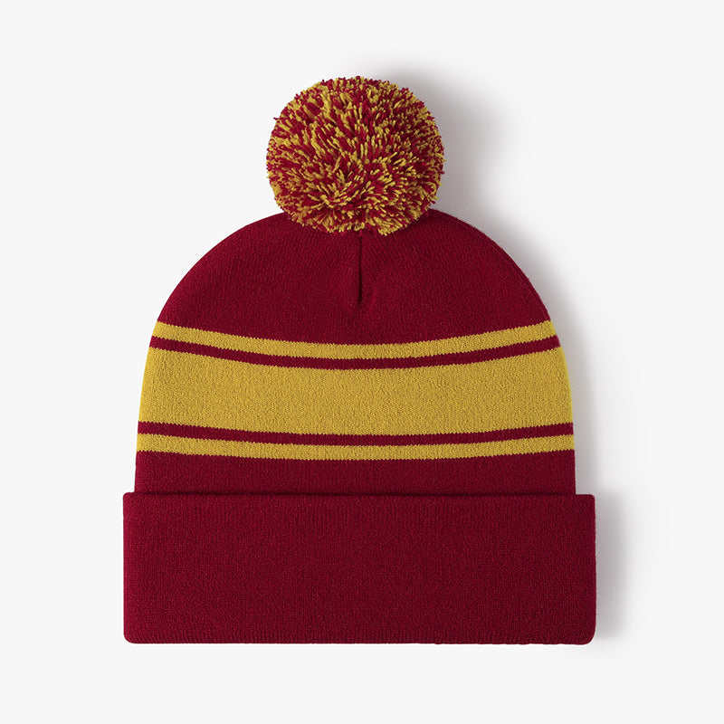 Preppy Tie-Dye Knit Beanie with Pom Pom - Ear Warmers for Autumn & Winter Outdoor Wear