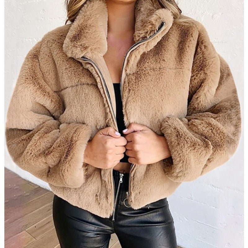 Ladies Warm Short Faux Fur Jacket