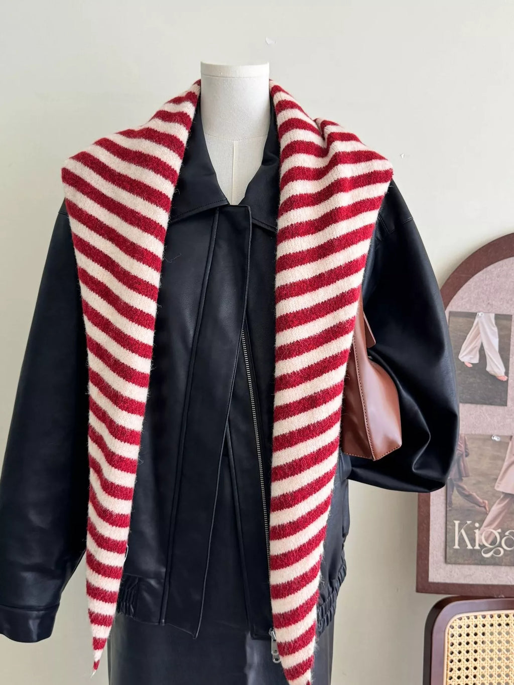 Diagonal Striped Knitted Winter Scarf