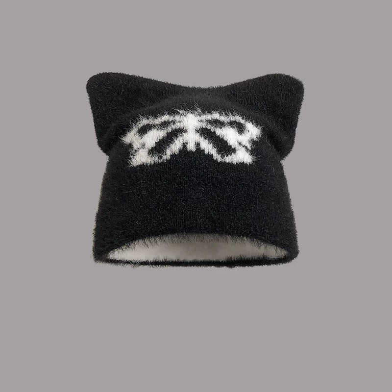 Cozy Star Cat Ear Beanie: Warm Wool Blend Hat for Autumn/Winter