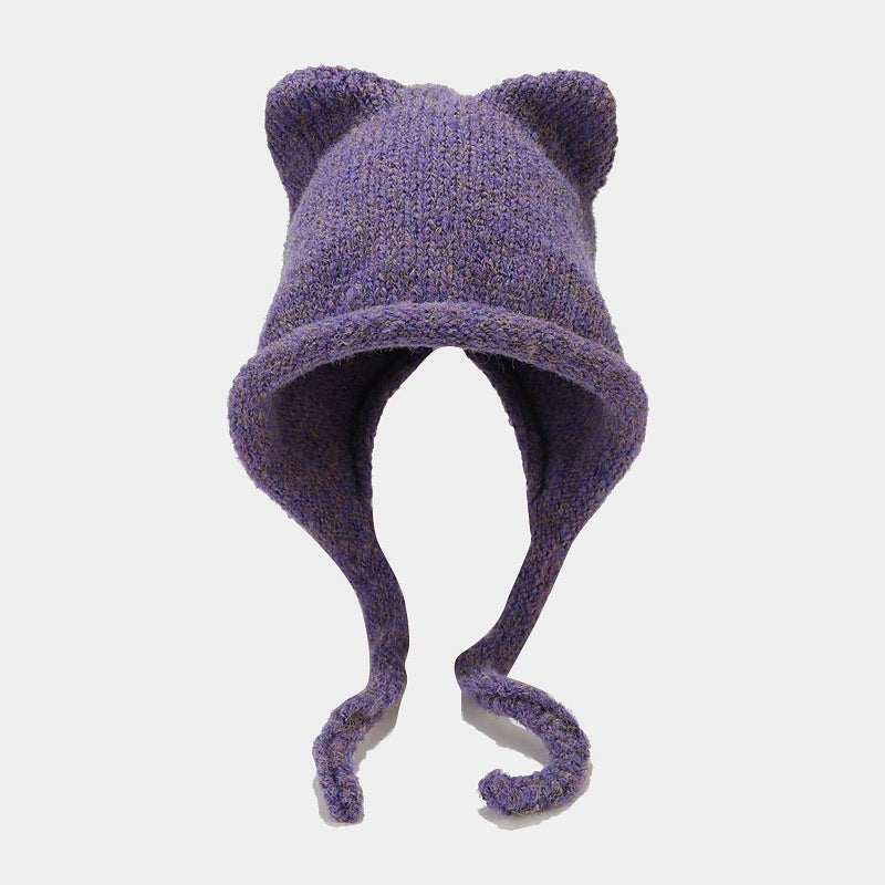 Cat Ear Knit Beanie – Wool Blend Winter Hat