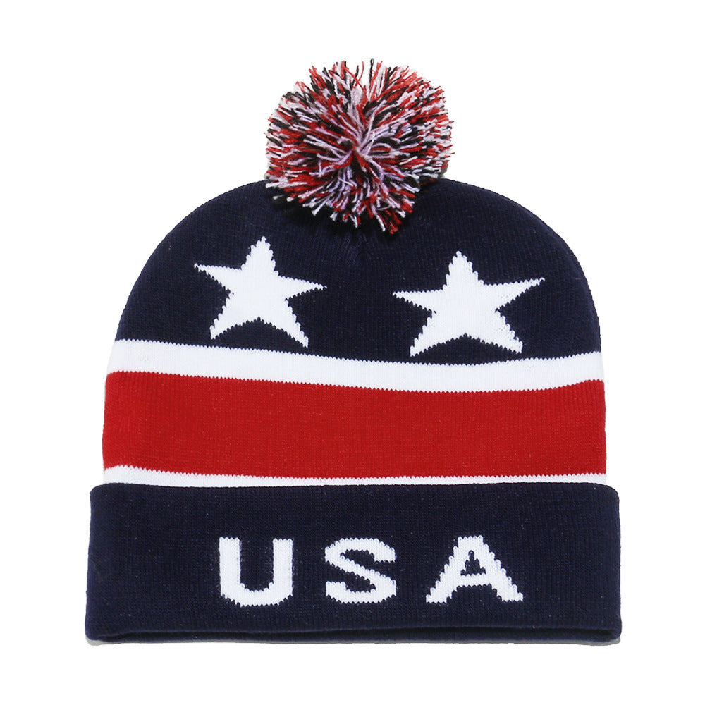 USA Flag Knit Beanie - Patriotic Winter Hat