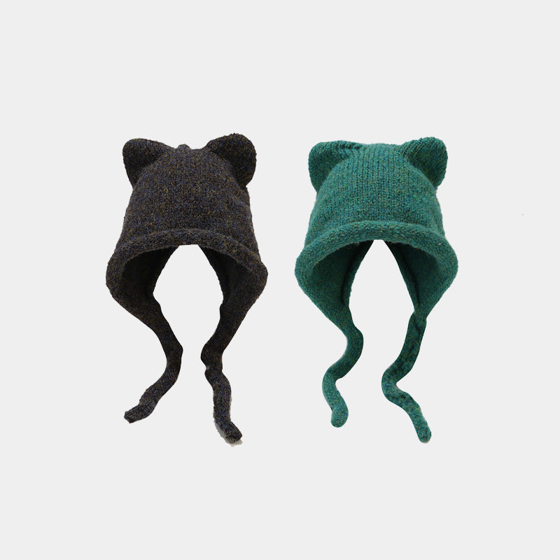 Cat Ear Knit Beanie – Wool Blend Winter Hat