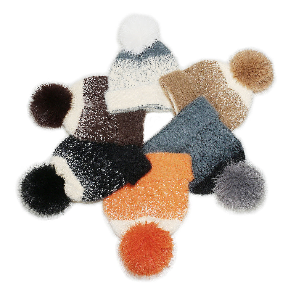 Faux Mink Knit Beanie with Ear Protection