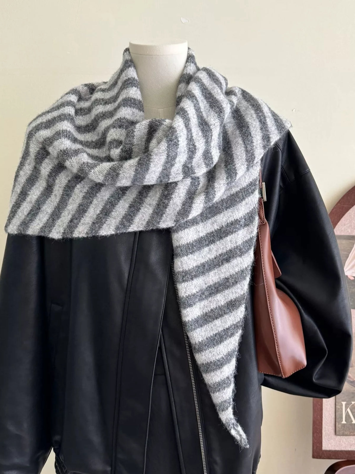 Diagonal Striped Knitted Winter Scarf