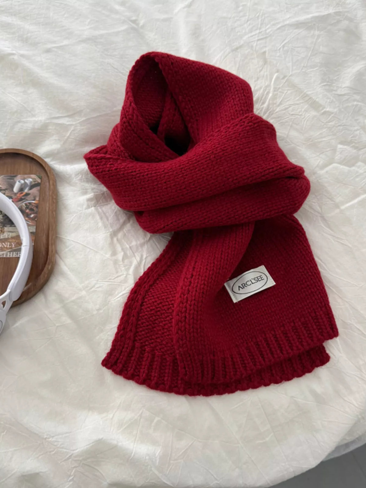 Solid Color Knitted Winter Scarf with Ribbed Ends