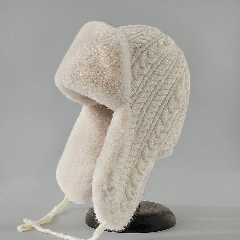 Warm Cable Knit Fur Lined Winter Hat