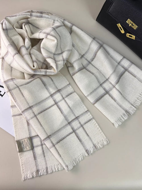 100% Wool Raw Hem Plaid Scarf