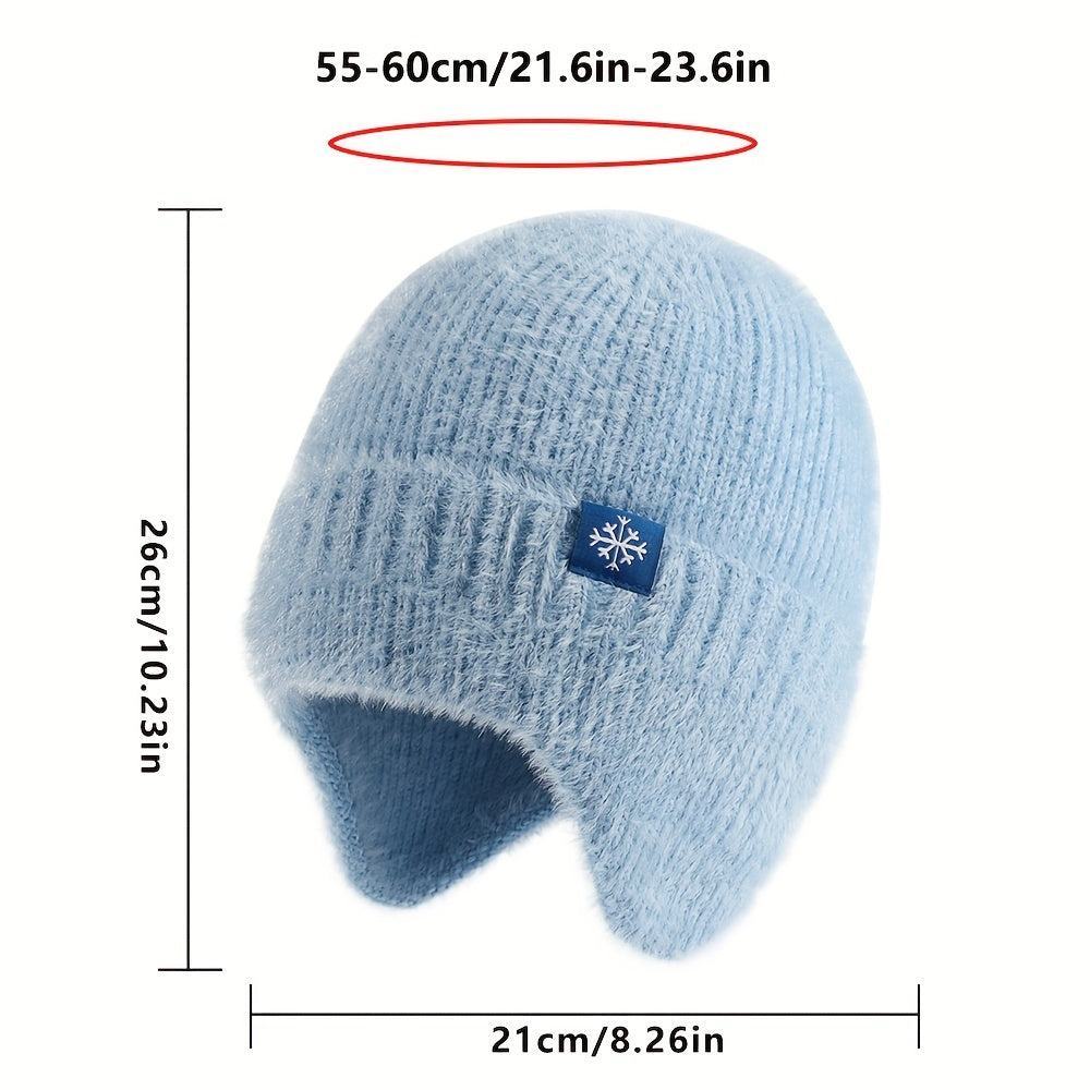 Pandaize Snowflake Label Knit Ear Flap Beanie - Coldproof Dome Hat