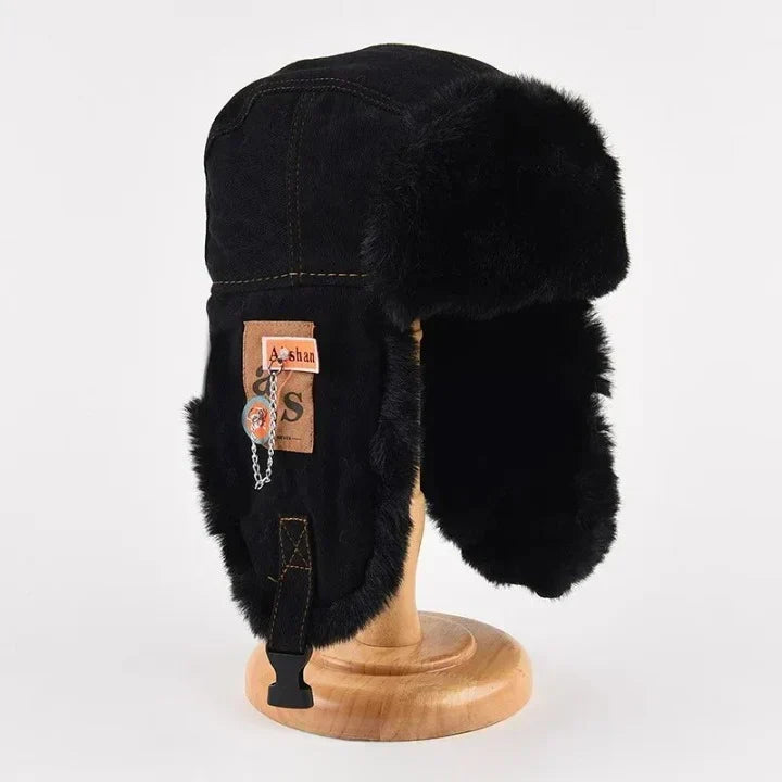 Warm Fleece Trapper Hat with Fur Trim