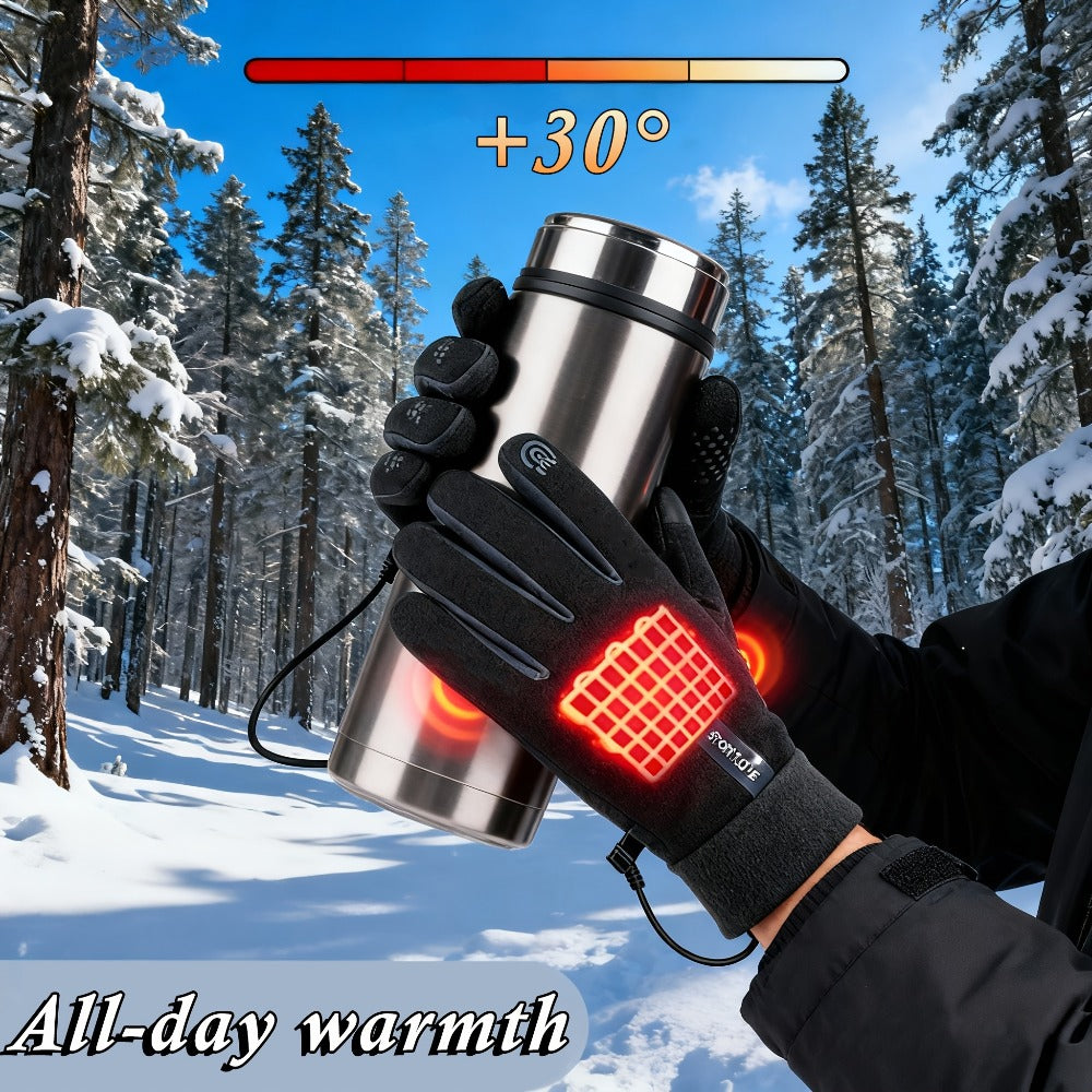 USB Heated Full-Finger Gloves with Three-Level Inline Controller, Wrist Heating Panels and Touchscreen Fingertips