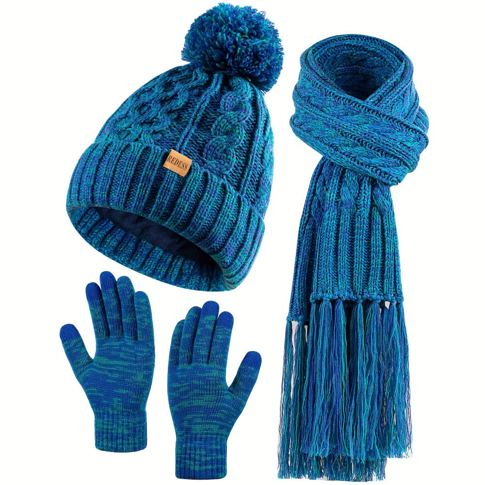 Winter Accessories Set – Winter Hat Scarf Gloves Set for Women 3 Piece Warm Suede Touch Coordinated Cold