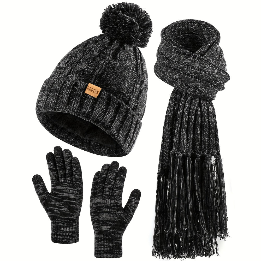 Winter Accessories Set – Winter Hat Scarf Gloves Set for Women 3 Piece Warm Suede Touch Coordinated Cold
