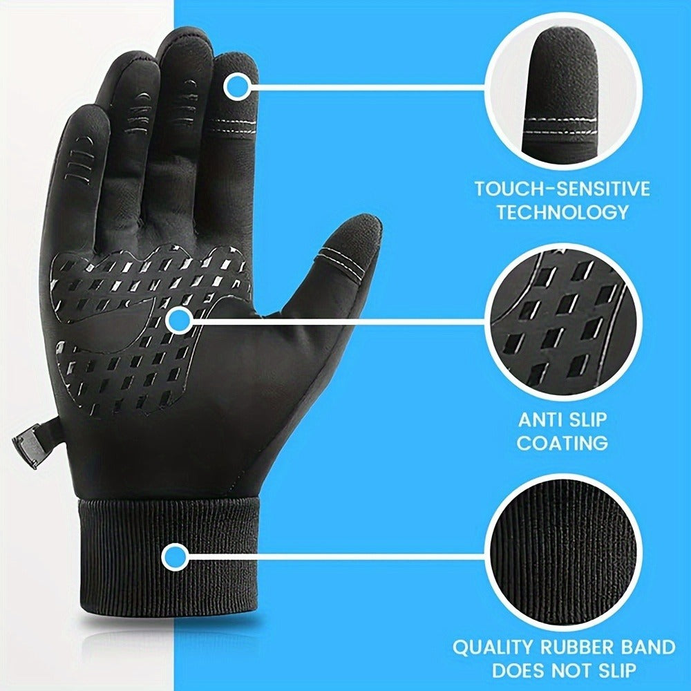 Black Winter Gloves with Touch-Panel Fingertip Graphics, Grip Palm and M, L or XL Size Options