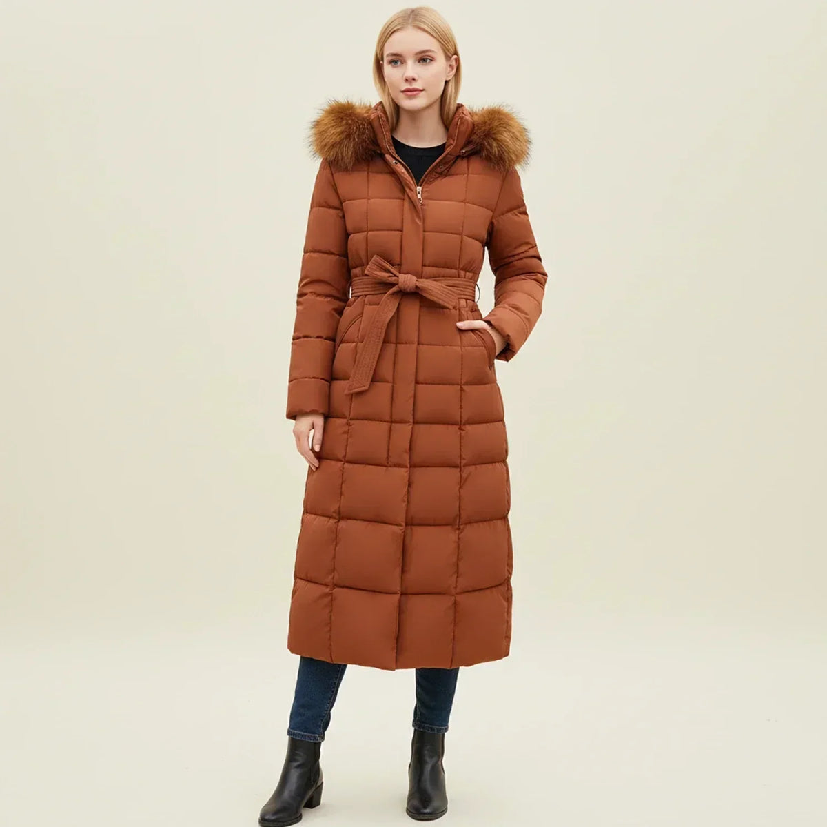 Warm Padded Long Down Coat for Women