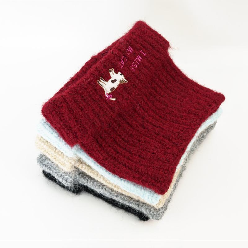 Women's Embroidered Cat Knitted Beanie, Autumn Winter Ear-Warming Cute Woolen Cap