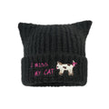 Women's Embroidered Cat Knitted Beanie, Autumn Winter Ear-Warming Cute Woolen Cap